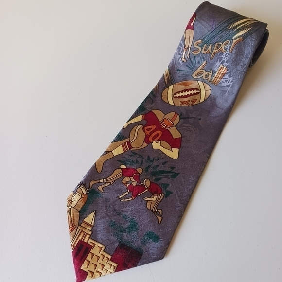2 VINTAGE novelty print football theme ties - Picture 2 of 5